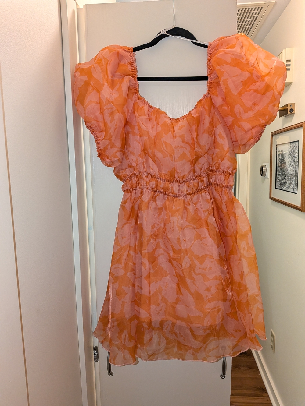 Arula Orange Organza Floral Puff-Sleeve Dress Size X (XL/0X)